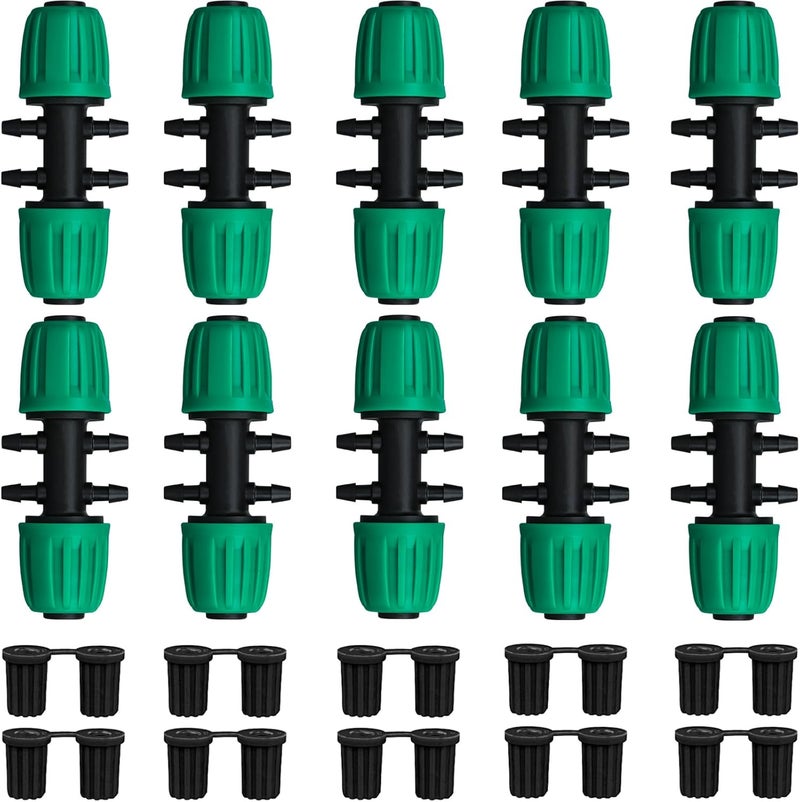 JAYEE Drip Irrigation Fittings, 10 Pcs Lock Barbed Tee for 1/2 to 1/4 Inch Vinyl Tubing, Drip Line Parts 6-Way Tees Irrigation Connectors for Drip Sprinkler Garden Lawn Systems, Green - Image 1